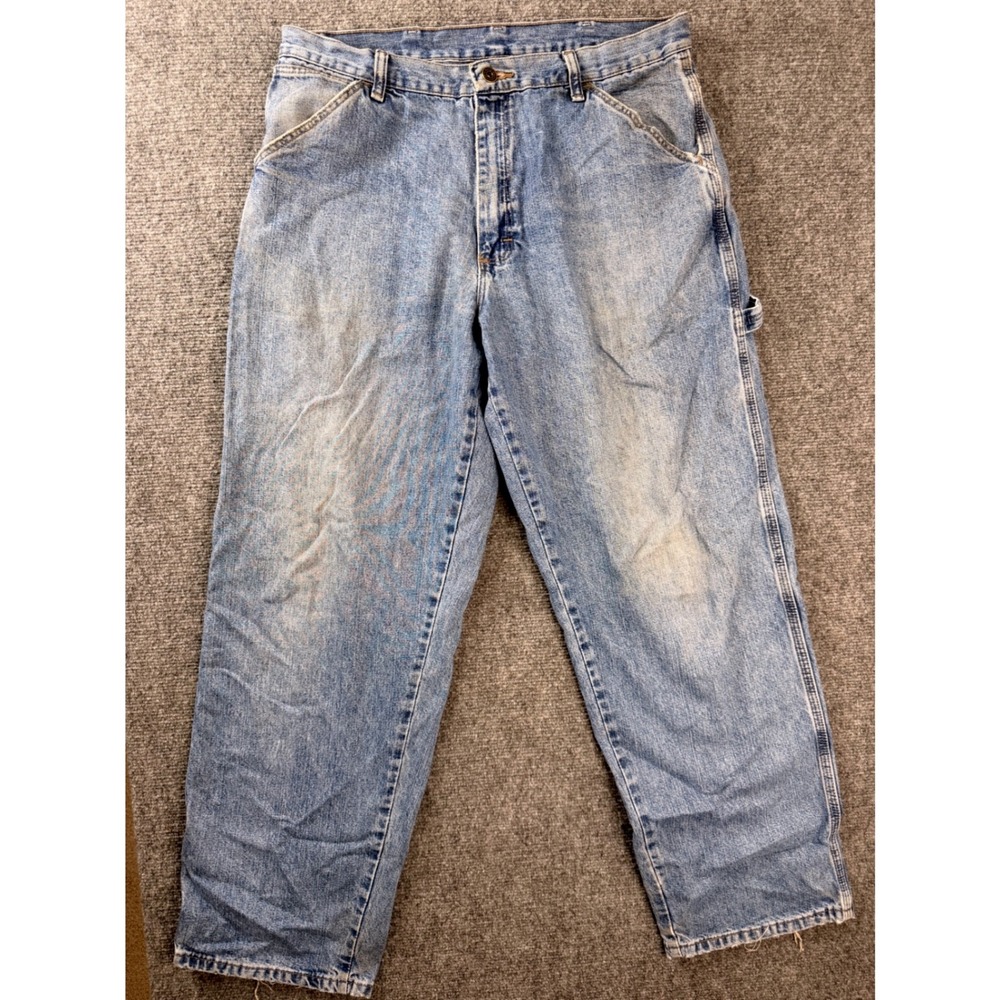 Wrangler Originals Men 34x30 Carpenter Jeans Light Wash Workwear Faded Y2K Denim